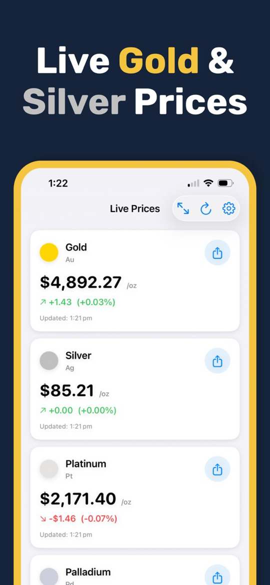 Gold & Silver Prices Live App - Real-time precious metal price tracking
