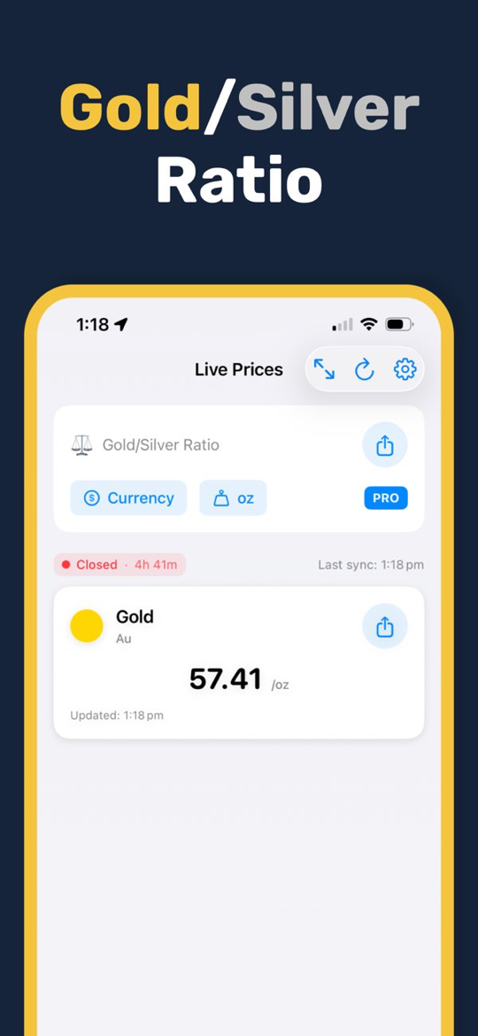 Gold & Silver Prices Live - Home screen widget showing gold spot price
